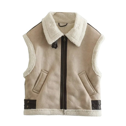 Women's Fur One-piece Fleece Stitching Sleeveless Cotton Coat Vest