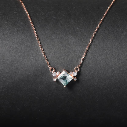 Women's S925 Sterling Silver Square Gem Necklace