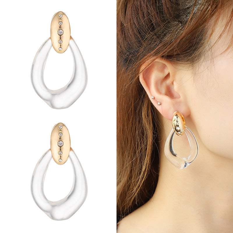 Alloy Spot Drill Transparent Resin Earrings For Women