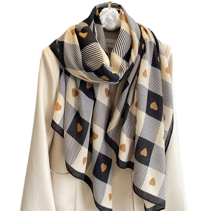 Chessboard Plaid Scarf Cotton And Linen High-grade Shawl