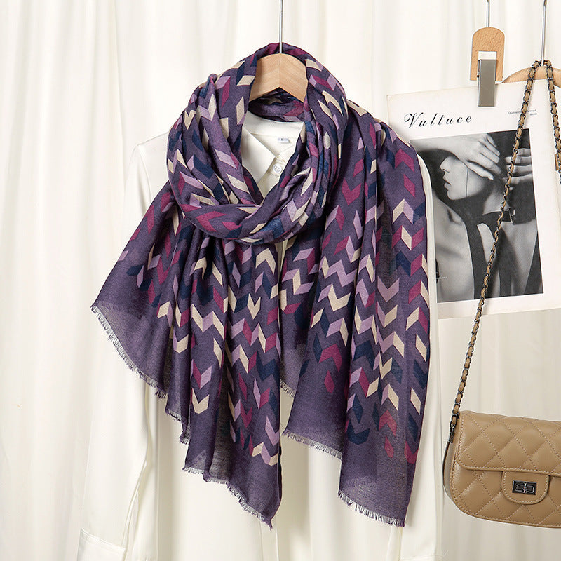 Diamond Patterns Printed Cotton And Linen Scarf Color Matching Scarf