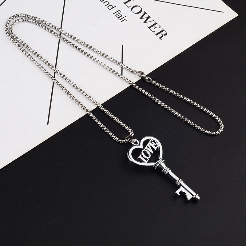 Stainless Steel  Sweet Heart Key Pendants Choker Chain Korean Fashion Jewelry For Women Jewelry Gifts