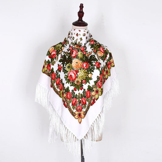 Ethnic Style Tassel Flowers Printed Scarf Embroidered Shawl