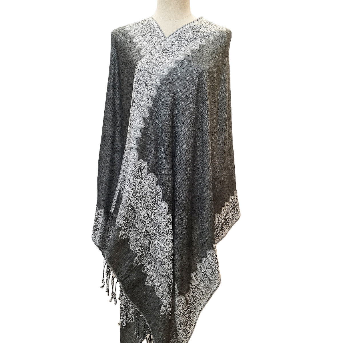 Classic Cashmere-like Fashion Jacquard Cashew Tassel Scarf