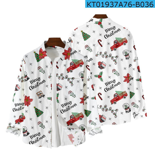 Christmas Printed Casual Loose Cardigan Long Sleeve Shirt