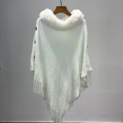 Fur Collar Shawl Knitted Lady Temperament Warm Thick Loose Tassle Fashion Atmosphere Cape