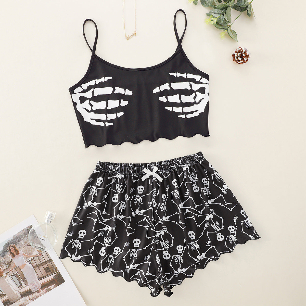 Split  Bikini Printed Strap Tube Top Shorts Home Wear