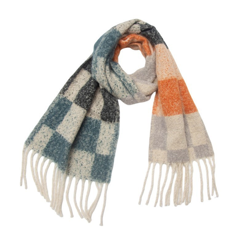 European And American Circle Yarn Tassel Plaid Scarf