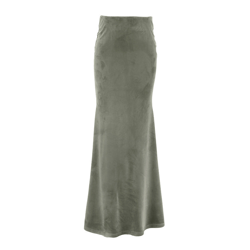 Retro Fashion Silver Fox Velvet Slim High Waist Sheath Fishtail Skirt