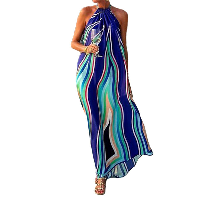 Fashion Printed Halter Bohemian Mid-length Beach Dress