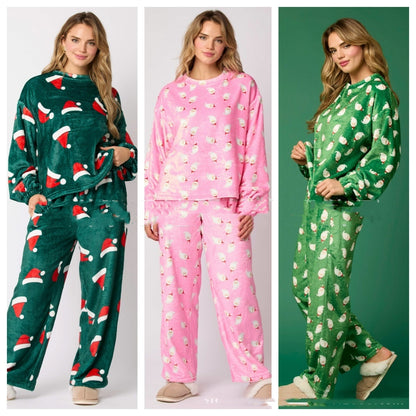 Women's Christmas Hat Pajamas Long Sleeve Trousers Suit